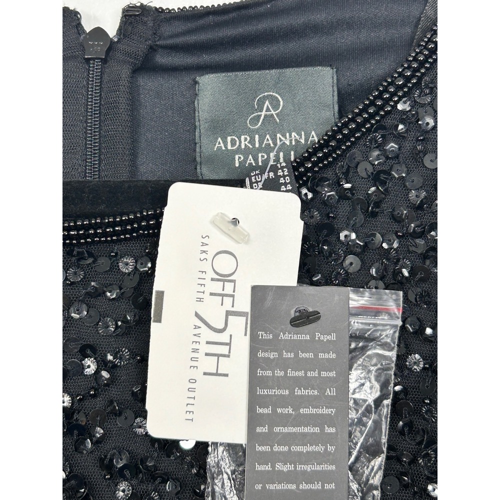 Adrianna Papell Sequin Sheath Dress Womens 14 Black Flutter Sleeve Ruffle Formal - Picture 5 of 10